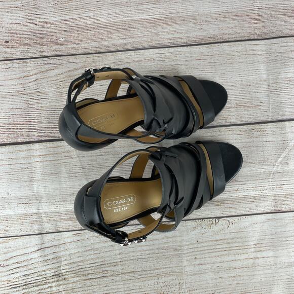 Coach A3193 Mila Calf Womens Sz 8M Open Toe Heels Black Leather - Picture 8 of 11